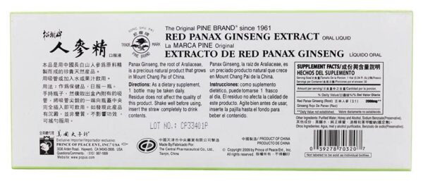 Detalle de etiqueta extracto ginseng rojo Prince Of Peace