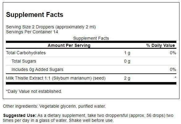 Detalle etiqueta extracto líquido cardo mariano Swanson