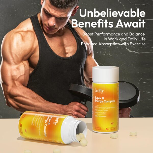 Detalle etiqueta frontal suplemento complejo vitamina B LOTFLY
