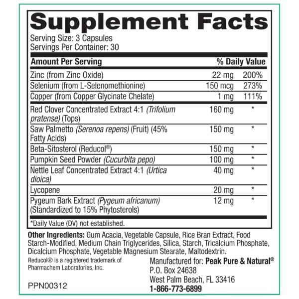 Version 1.0.0 Detalle etiqueta ingredientes naturales Peak Soporte Próstata