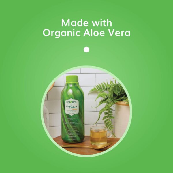 Detalle de etiqueta jugo aloe vera Univera mango orgánico