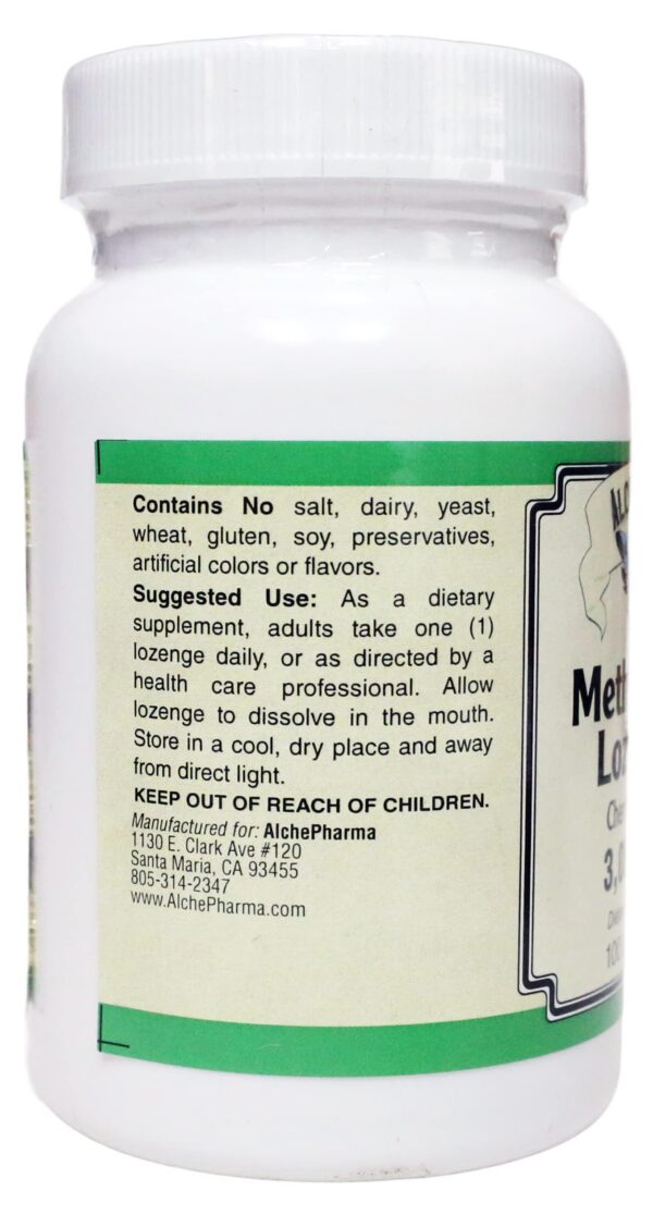 Version 1.0.0 Detalle etiqueta Metil B-12 AlchePharma 100 pastillas suplemento