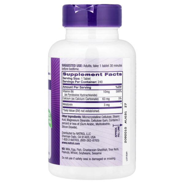 detalle etiqueta Natrol Melatonina 3mg tabletas 240