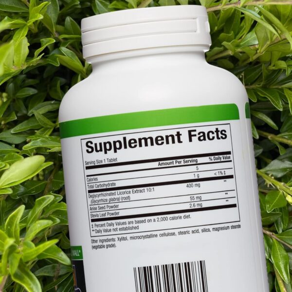 Detalle etiqueta Natural Factors DGL masticable regaliz 400 mg