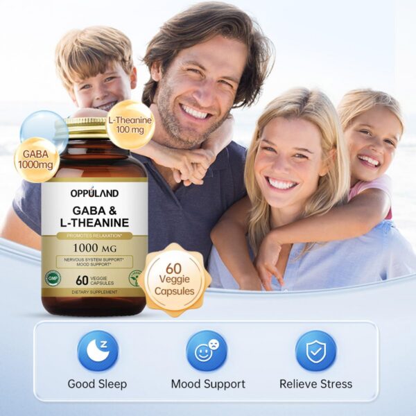 Detalle etiqueta oppuland GABA L-Teanina soporte nervioso