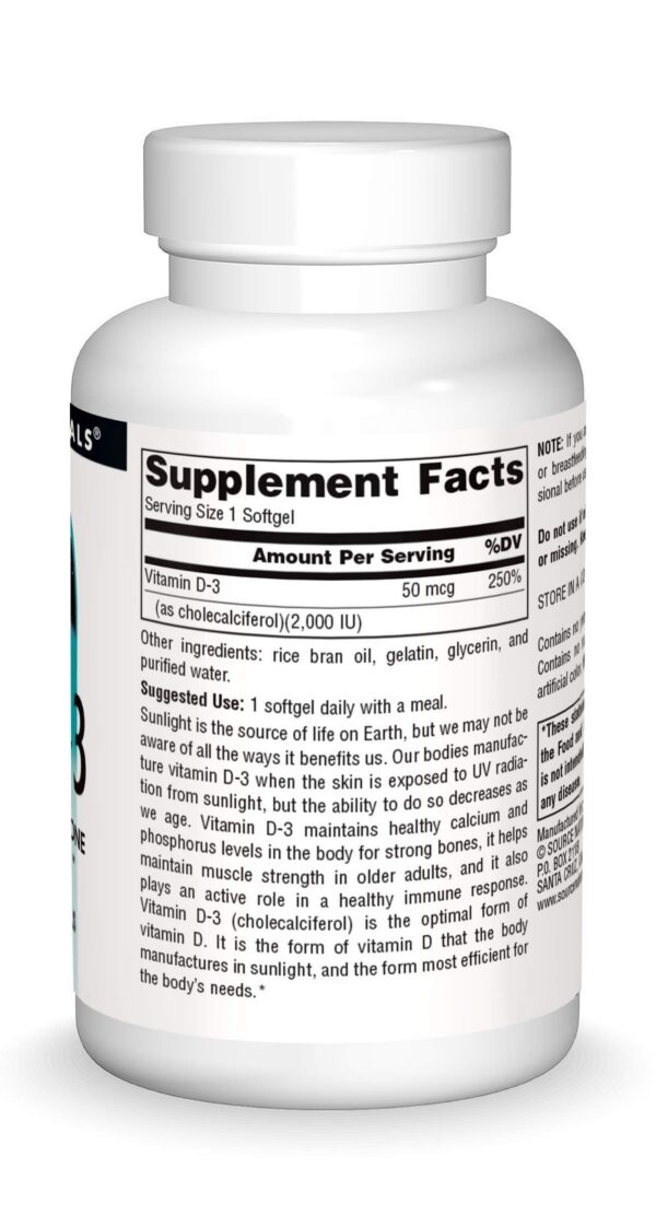 Detalle etiqueta Source Naturals Vitamina D3 cápsulas blandas