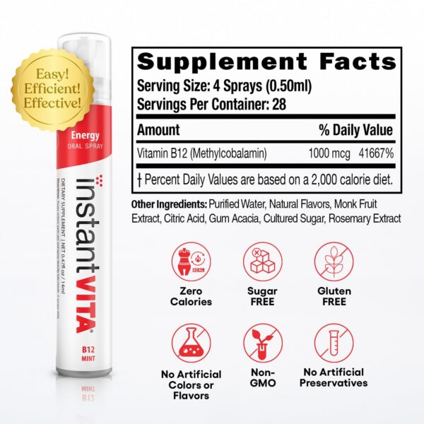 detalle etiqueta spray instantvita vitamina b12 para energía