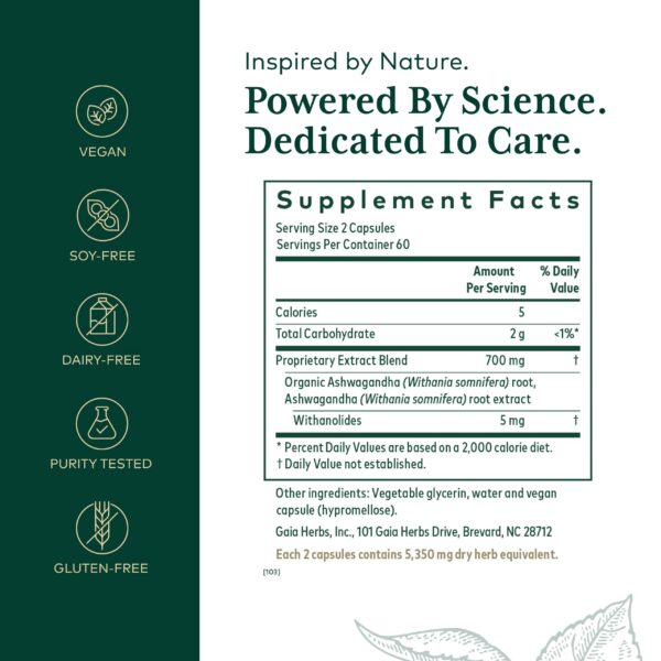 detalle etiqueta suplemento ashwagandha Gaia Herbs PRO