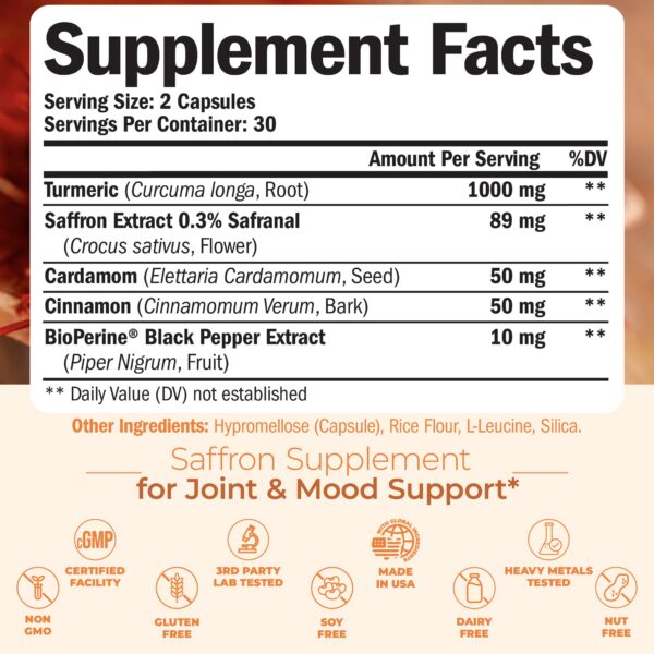 Version 1.0.0 Detalle etiqueta ingredientes suplemento azafrán y cúrcuma