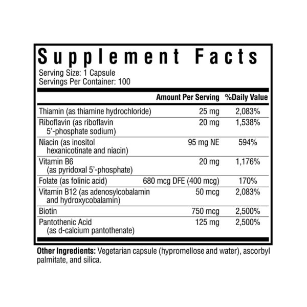 Detalle etiqueta suplemento complejo b seeking health