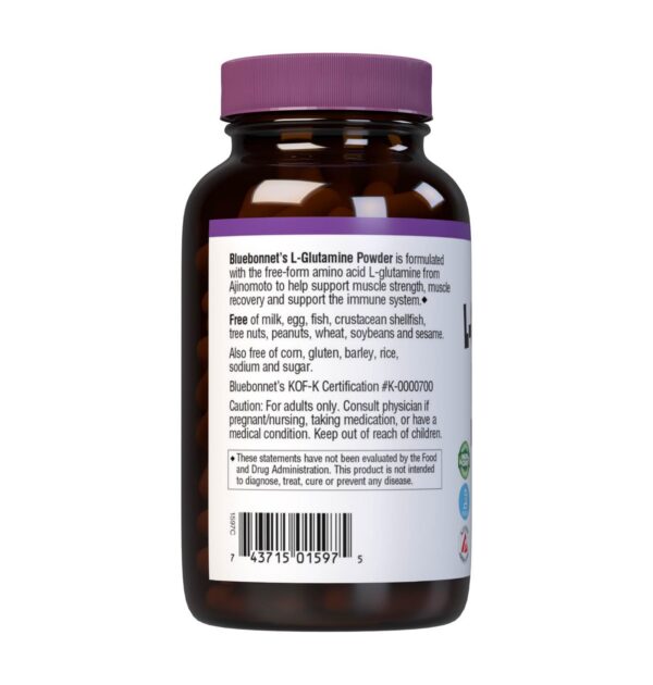 Detalle etiqueta suplemento L-Glutamina Bluebonnet