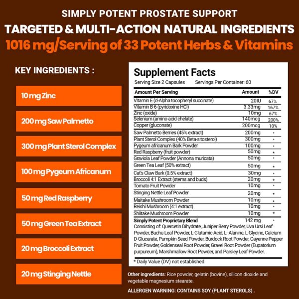 Detalle etiqueta suplemento próstata vitamínico hombres Simply Potent
