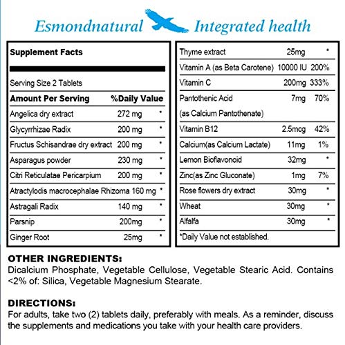 Etiqueta del suplemento pulmonar Esmond Natural 60 tabletas
