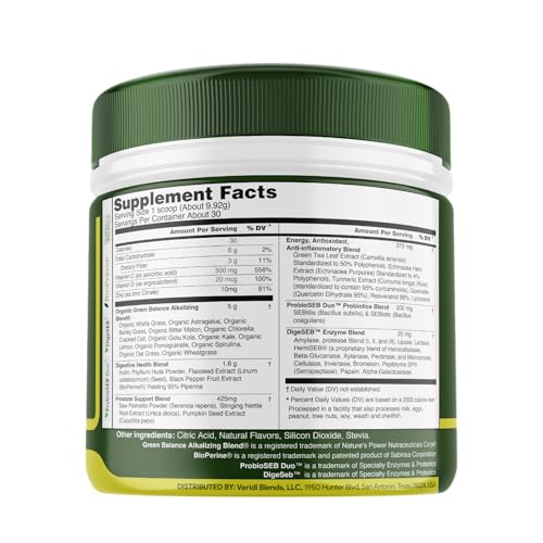 Detalle etiqueta Veridi Greens para hombres 10.5 onzas