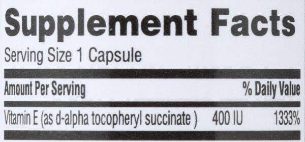 Detalle de etiqueta de vitamina E 400 UI
