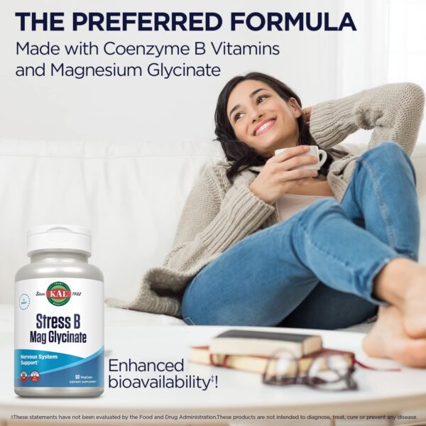 Detalle etiqueta vitaminas B con magnesio KAL Stress B Mag Glisinato