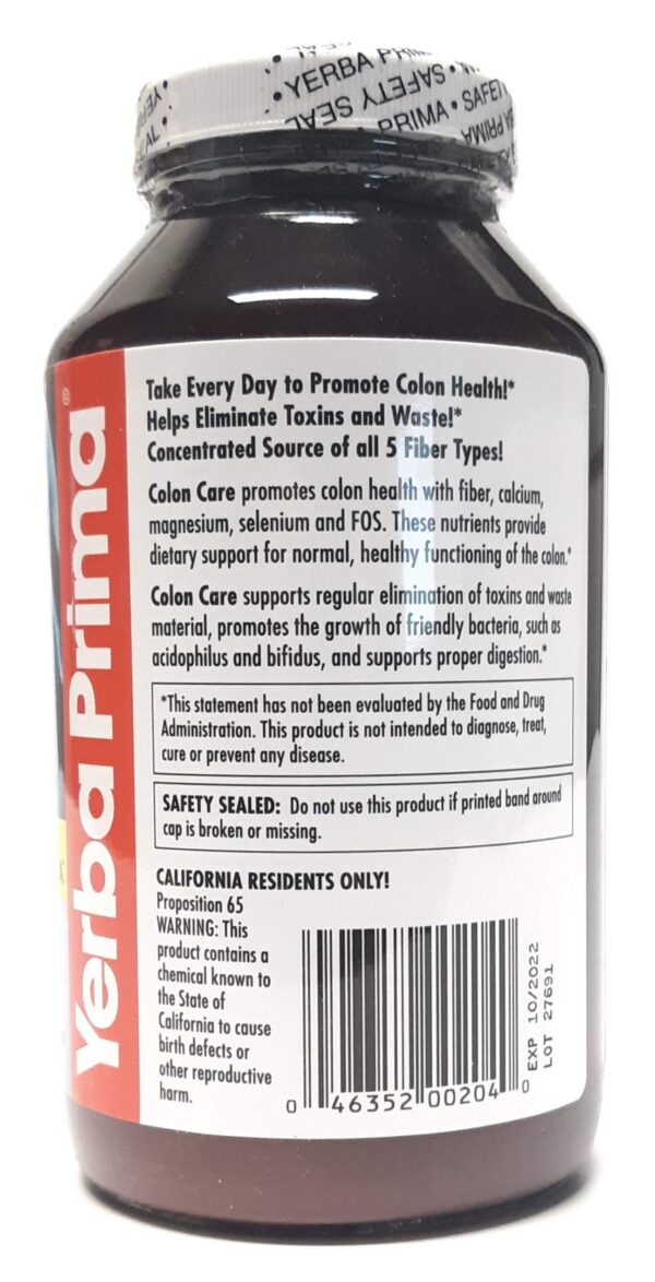 detalle etiqueta Yerba Prima prebiótico cuidado colon 12 oz