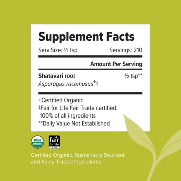 Detalle etiqueta polvo orgánico shatavari Banyan Botanicals