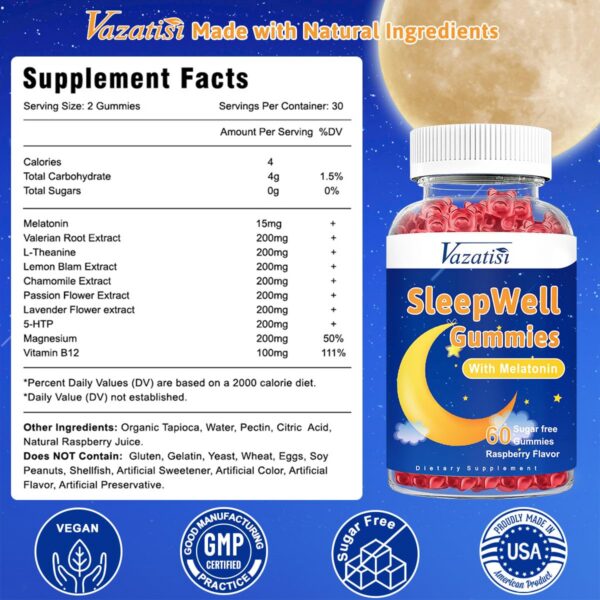 Detalle etiquetas gomitas melatonina Vazatisi