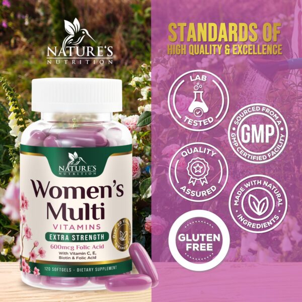 Detalle etiquetas multivitaminas para mujeres Nature's Nutrition