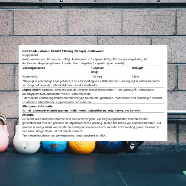 Detalle etiquetas suplemento vitamina k-2 mk-7 now foods