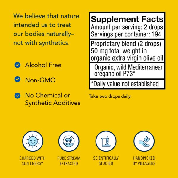 Detalle de frasco de aceite de orégano puro y salvaje