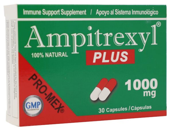 Detalle frasco Ampitrexyl Plus para apoyo sistema inmune