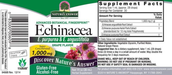 Detalle sobre frasco extracto Echinacea Nature's Answer