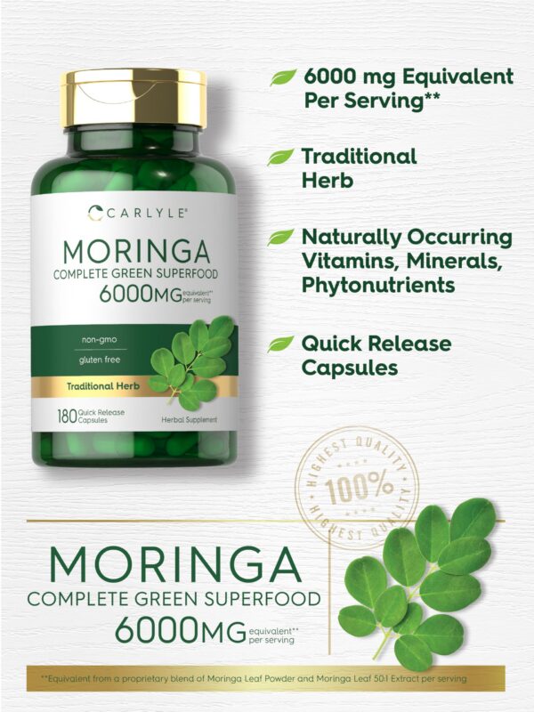 Detalle del frasco de moringa oleifera Carlyle