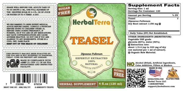 Glicerita de Teasel HerbalTerra 4 fl oz sin alcohol