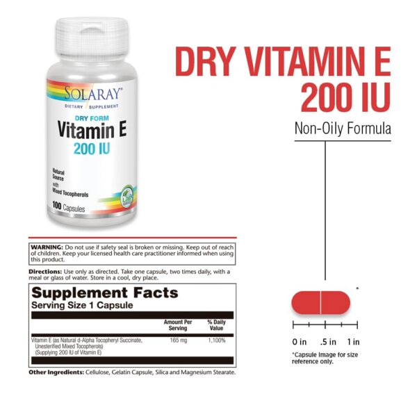 Detalle frasco Solaray vitamina e seco 200 iu antioxidante