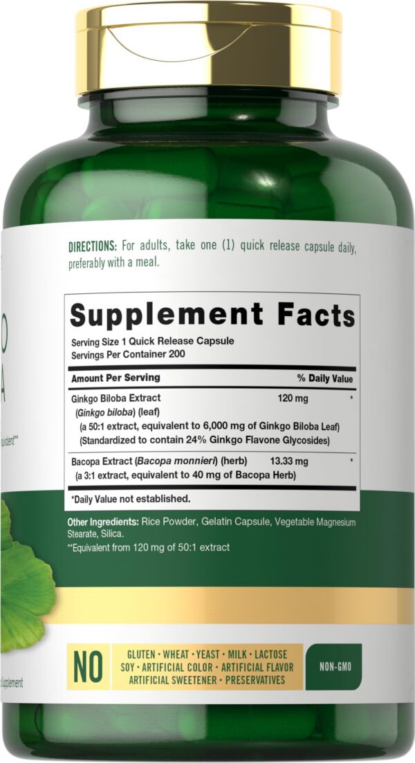 Detalle frasco suplemento Ginkgo Biloba Carlyle 6000mg