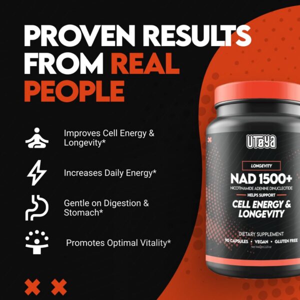 Detalle frasco UTOYA NAD 1500+ con información del producto