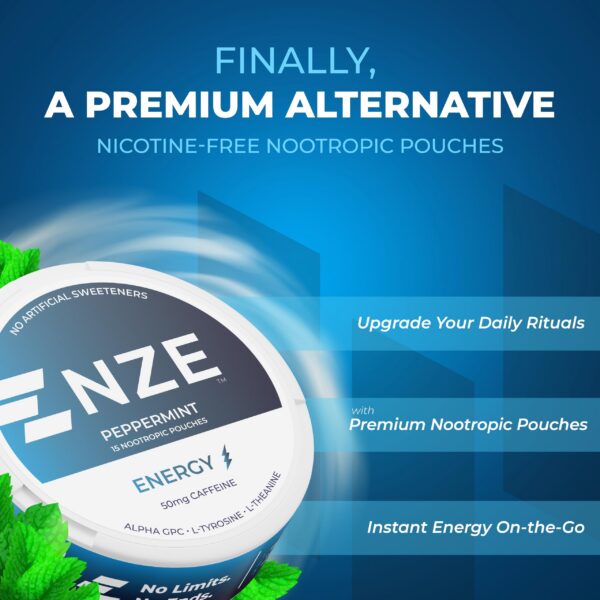 Detalle frontal NZE sobres nootrópicos sabor menta