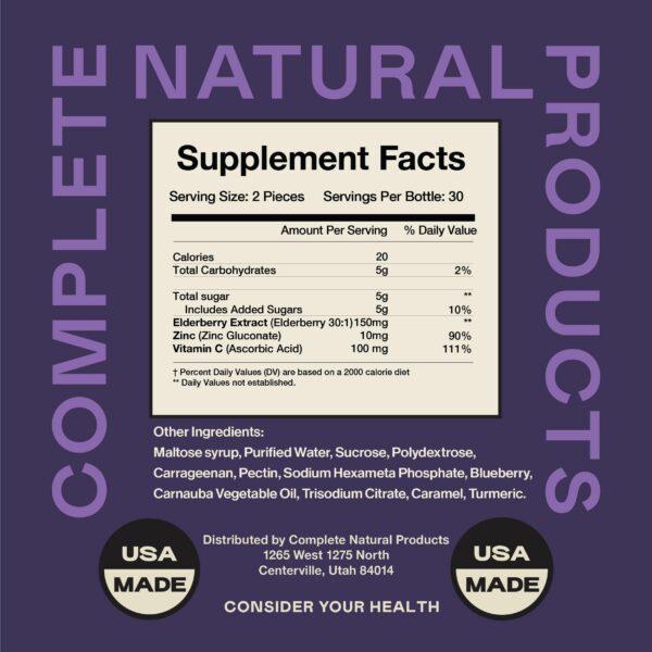 Detalle gomita de saúco Comple Natural Products color púrpura natural