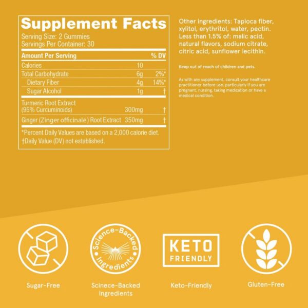 Detalle gomitas Bulletproof sin azúcar sabor cúrcuma, jengibre y durazno