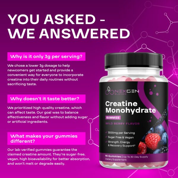 Detalle de gomitas creatina monohidrato frambuesa