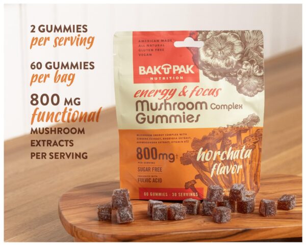 Detalle de gomitas de energía y enfoque sin azúcar BakPak