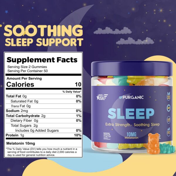 Detalle gomitas melatonina para dormir Purganic