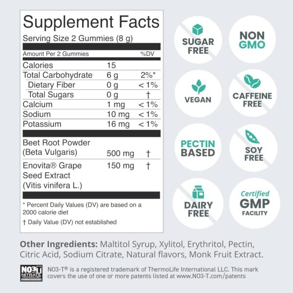 detalle gomitas SuperBeets corazón extracto semilla de uva y remolacha