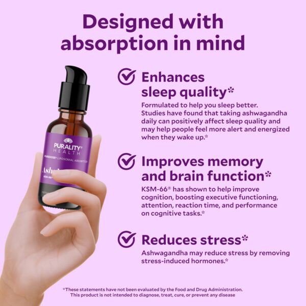 Detalle gotero fórmula Ashwagandha PURALITY HEALTH sabor chai