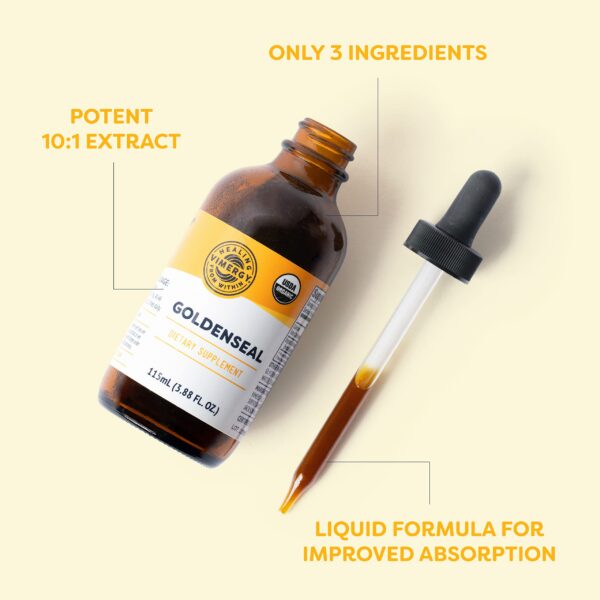 Detalle goteros y etiqueta Vimergy Goldenseal líquido orgánico