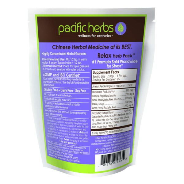Detalle del gránulo concentrado de extracto herbal Pacific Herbs Relax
