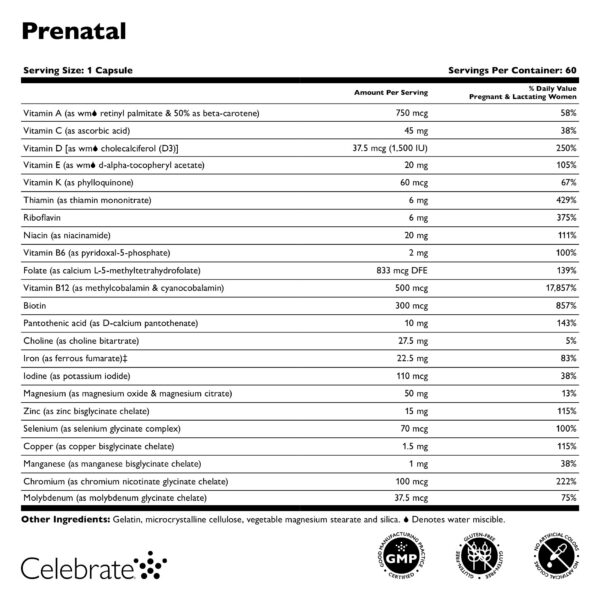 Version 1.0.0 Detalle de ingredientes multivitamínico prenatal bariátrico