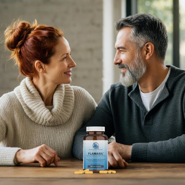 Detalle ingredientes naturales en cápsulas Flamasil 2 paquetes