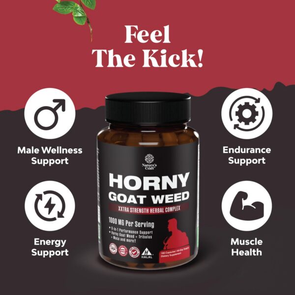 Detalle ingredientes naturales suplemento Horny Goat Weed Natures Craft