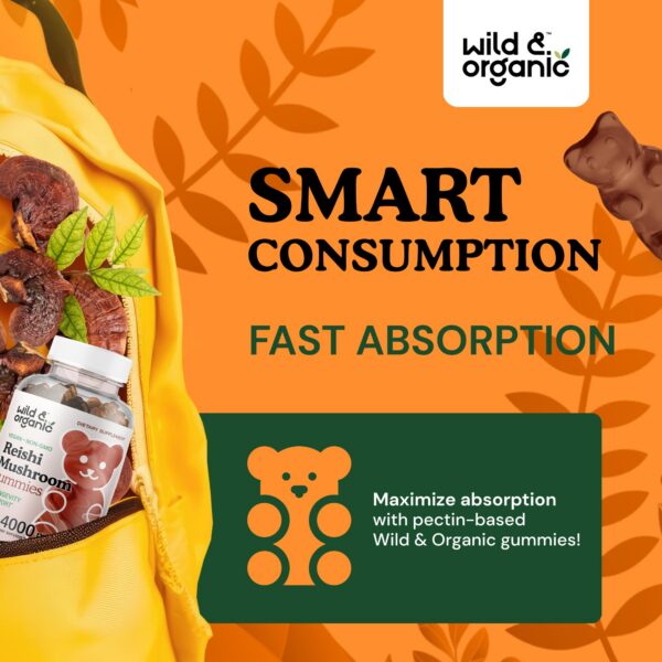 Detalle lateral del frasco de caramelos reishi Wild Organic