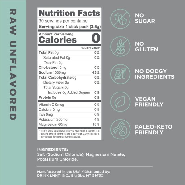 Detalle de mezcla en polvo para bebida sin sabor LMNT