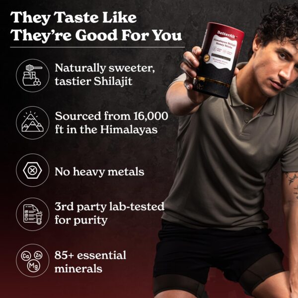 Detalle palitos Better Alt Shilajit con 85 minerales traza
