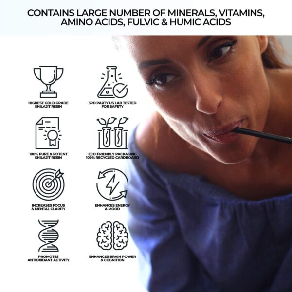 Detalle del paquete barras Shilajit con miel y minerales naturales